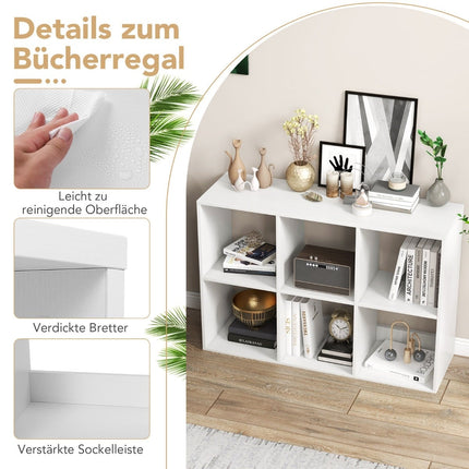Bücherregal mit 6 offenen Ablagefächern, Weiß, Platzsparendes Design