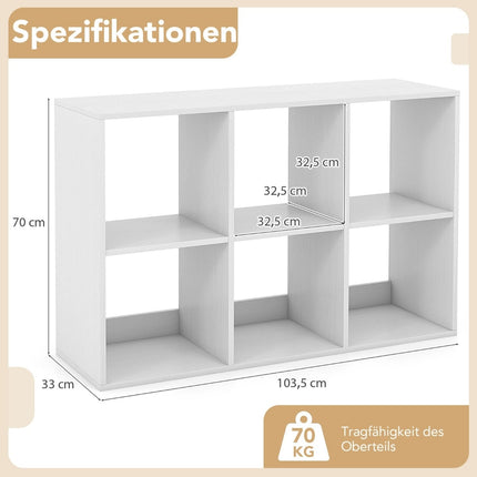 Bücherregal mit 6 offenen Ablagefächern, Weiß, Platzsparendes Design
