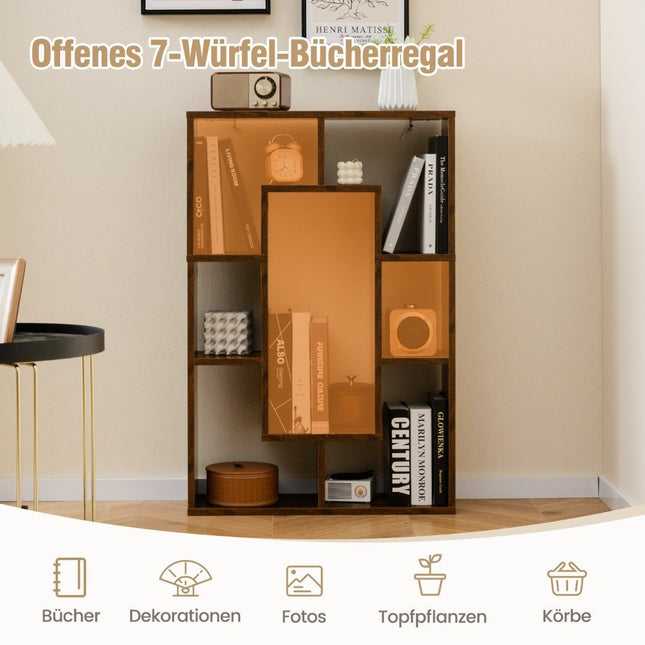 Bücherregal mit 7 Fächern, freistehendes Würfelregal, 60x20x90 cm, Kaffee