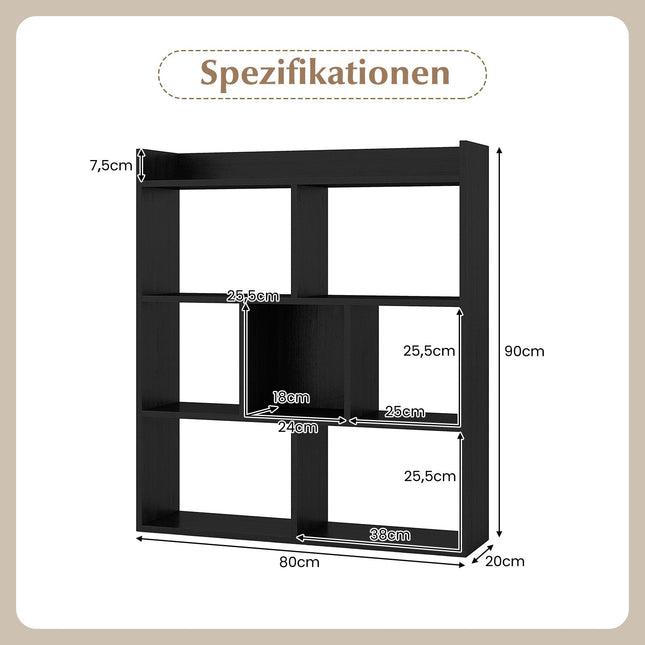 Bücherregal mit 7 Würfeln, 80x20x90 cm, Schwarz