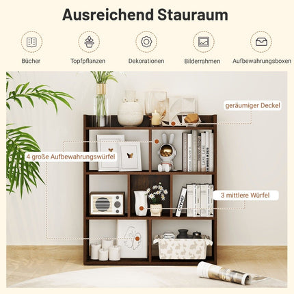 Bookshelf with 7 Cubes, 80x20x90 cm, Coffee Finish