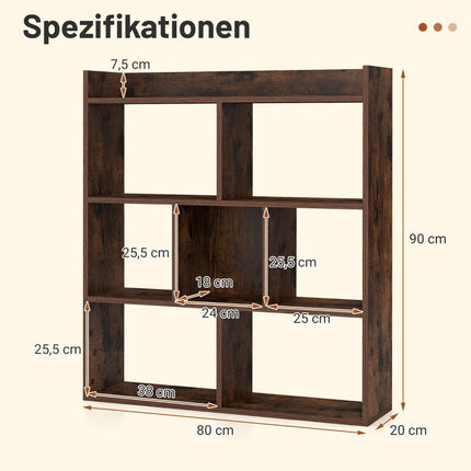 Bookshelf with 7 Cubes, 80x20x90 cm, Coffee Finish