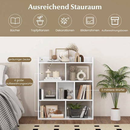 Bookshelf with 7 Cubes, Open Back, 80x20x90 cm, White