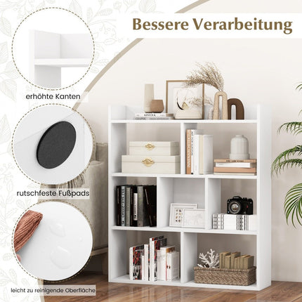 Bookshelf with 7 Cubes, Open Back, 80x20x90 cm, White