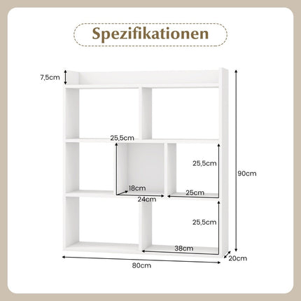 Bookshelf with 7 Cubes, Open Back, 80x20x90 cm, White