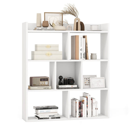 Bookshelf with 7 Cubes, Open Back, 80x20x90 cm, White