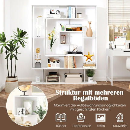Bookshelf with 7 Tiers – Geometric Design, White