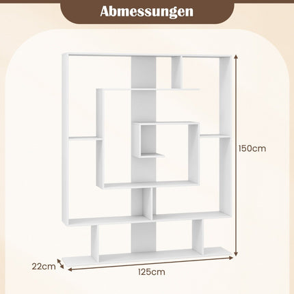 Bookshelf with 7 Tiers – Geometric Design, White