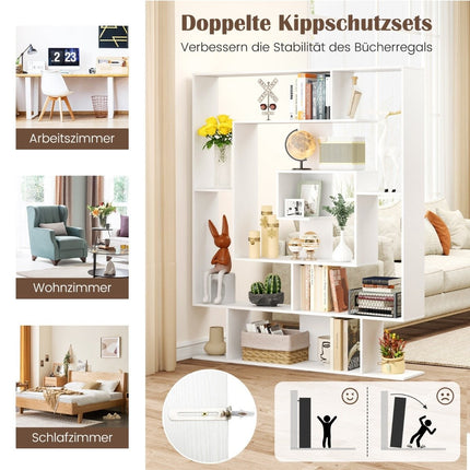 Bookshelf with 7 Tiers – Geometric Design, White