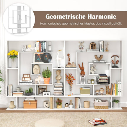 Bookshelf with 7 Tiers – Geometric Design, White