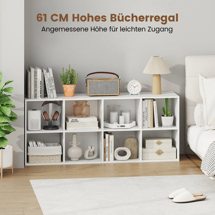 Bücherregal mit 8 Fächern, 121,5 x 29 x 61 cm, Weiß