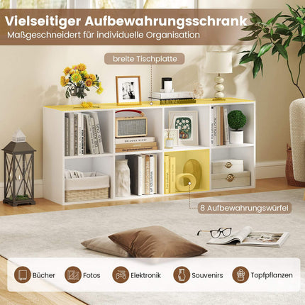 Bücherregal mit 8 Fächern, 121,5 x 29 x 61 cm, Weiß