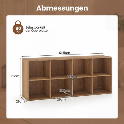 Bookshelf with 8 Compartments, Freestanding Storage Unit