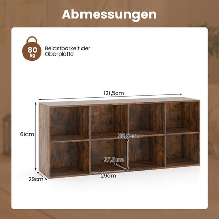 Bücherregal mit 8 Würfeln, 121,5 x 29 x 61 cm, Kippschutz