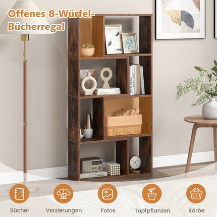 Bookshelf with 8 Cubes, 4-Tier, 60x20x120 cm, Brown