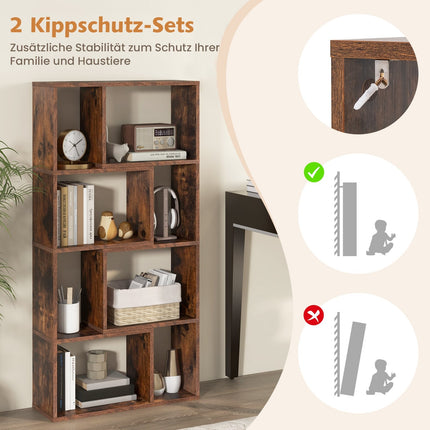 Bookshelf with 8 Cubes, 4-Tier, 60x20x120 cm, Brown