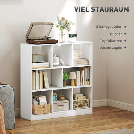 Bücherregal mit 8 Fächern, 97,5 x 30 x 100 cm, Weiß
