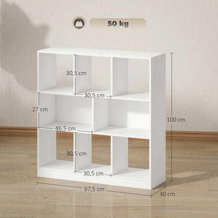 Bücherregal mit 8 Fächern, 97,5 x 30 x 100 cm, Weiß