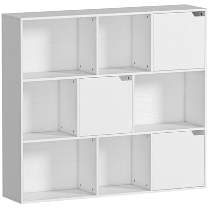 Bücherregal mit 9 Fächern, 3 Türen, 6 offenen Ablagen, Weiß