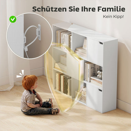 Bücherregal mit 9 Fächern, 3 Türen, 6 offenen Ablagen, Weiß