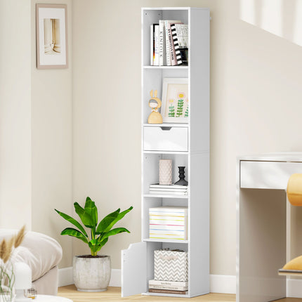 Bücherregal mit verstellbaren Einlegeböden und Schublade, Weiß
