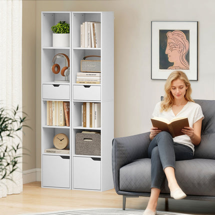 Bücherregal mit verstellbaren Einlegeböden und Schublade, Weiß