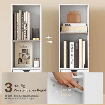 Bücherregal mit verstellbaren Einlegeböden und Schublade, Weiß