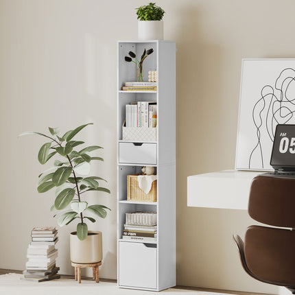 Bücherregal mit verstellbaren Einlegeböden und Schublade, Weiß