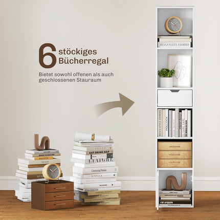Bücherregal mit verstellbaren Einlegeböden und Schublade, Weiß