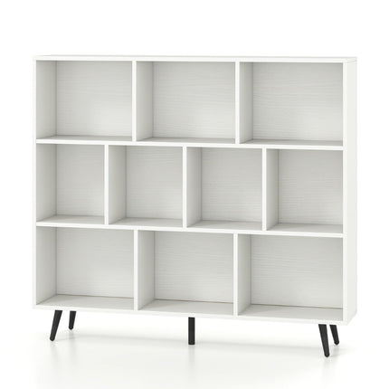 Bookshelf with Compartments, 3-Tier, Wood Legs, 120 cm