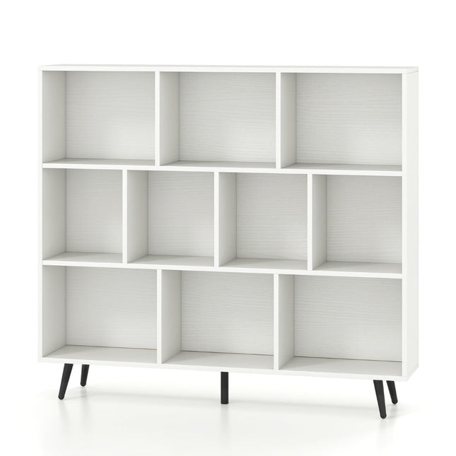 Bücherregal mit Fächern, 3 Etagen, Holzbeine, 120 cm