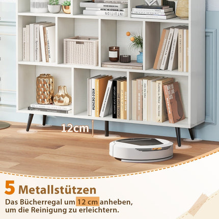 Bookshelf with Compartments, 3-Tier, Wood Legs, 120 cm