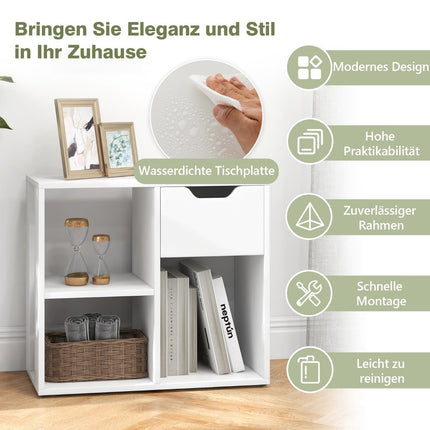 Bücherregal mit Schublade und 3 Ablagen, Weiß, 60x30x53 cm