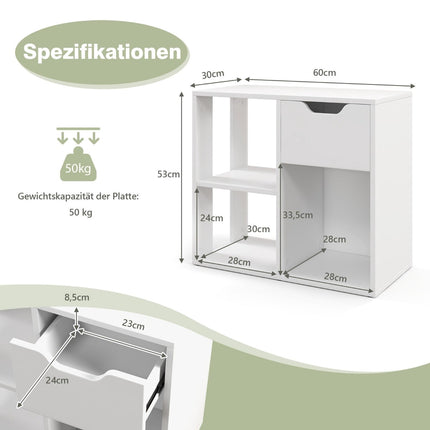 Bücherregal mit Schublade und 3 Ablagen, Weiß, 60x30x53 cm