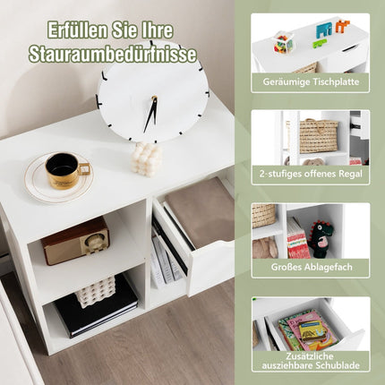 Bücherregal mit Schublade und 3 Ablagen, Weiß, 60x30x53 cm