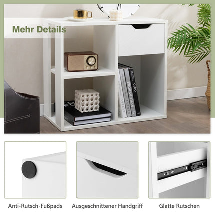 Bücherregal mit Schublade und 3 Ablagen, Weiß, 60x30x53 cm