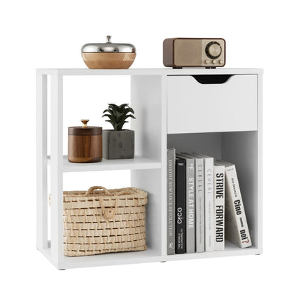 Bücherregal mit Schublade und 3 Ablagen, Weiß, 60x30x53 cm