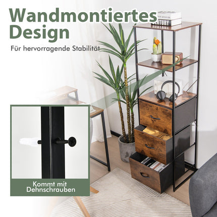 Bookshelf with Drawers, 6-Tier, 43x39x156 cm, Brown