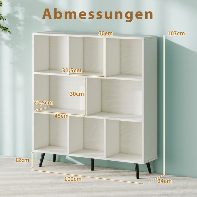 Bücherregal mit Ablagen, 3-stöckig, Holzbeine, 100 cm