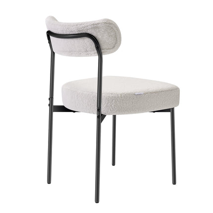 Boucle Dining Chairs Set of 2, White, Black Metal Legs