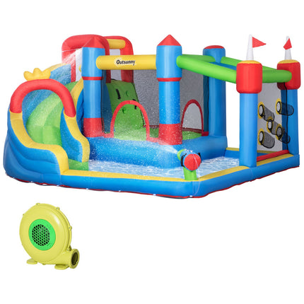 Château gonflable, parc aquatique, gonflable avec soufflerie, aire de jeux aquatiques, avec toboggan et trampoline, pour enfants dès 3 ans, 390 x 300 x 197 cm