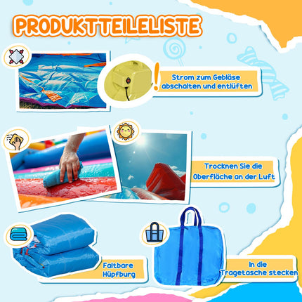 Château gonflable, parc aquatique, gonflable avec soufflerie, aire de jeux aquatiques, avec toboggan et trampoline, pour enfants dès 3 ans, 390 x 300 x 197 cm