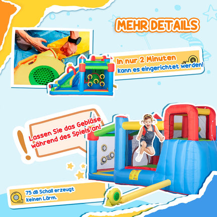 Château gonflable, parc aquatique, gonflable avec soufflerie, aire de jeux aquatiques, avec toboggan et trampoline, pour enfants dès 3 ans, 390 x 300 x 197 cm