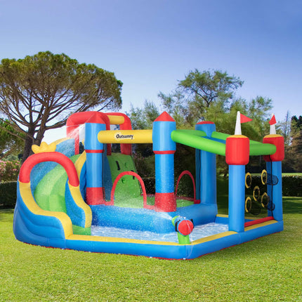 Château gonflable, parc aquatique, gonflable avec soufflerie, aire de jeux aquatiques, avec toboggan et trampoline, pour enfants dès 3 ans, 390 x 300 x 197 cm
