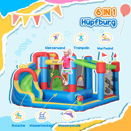 Château gonflable, parc aquatique, gonflable avec soufflerie, aire de jeux aquatiques, avec toboggan et trampoline, pour enfants dès 3 ans, 390 x 300 x 197 cm