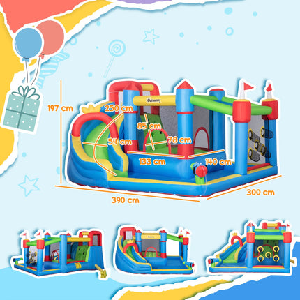 Château gonflable, parc aquatique, gonflable avec soufflerie, aire de jeux aquatiques, avec toboggan et trampoline, pour enfants dès 3 ans, 390 x 300 x 197 cm