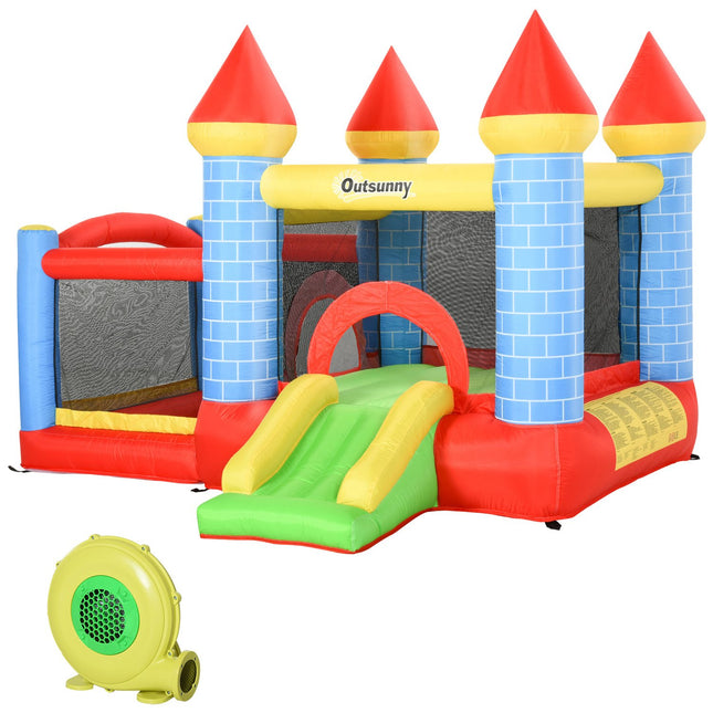 Inflatable bouncy castle with slide and pool for children 3-8