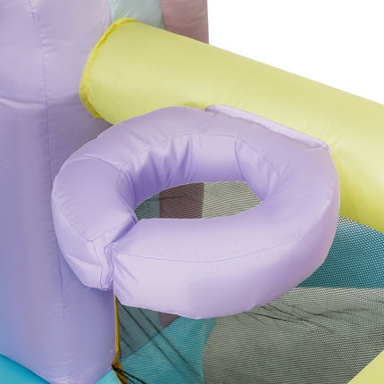 Springkasteel met blazer, glijbaan, sprong, basketbalring Opblaasbaar springkasteel met draagtas voor binnen buiten voor kinderen van 3-8 jaar, 340 x 220 x 180 cm | Aosoom