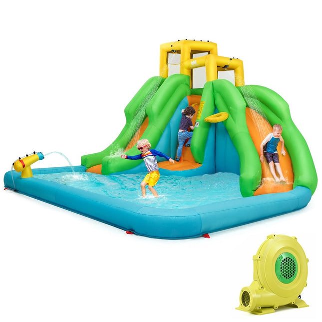 Skákací hrad s dmychadlem vodní park se dvěma skluzavkami 400 x 361 x 255 cm (s dmychadlem 480W)