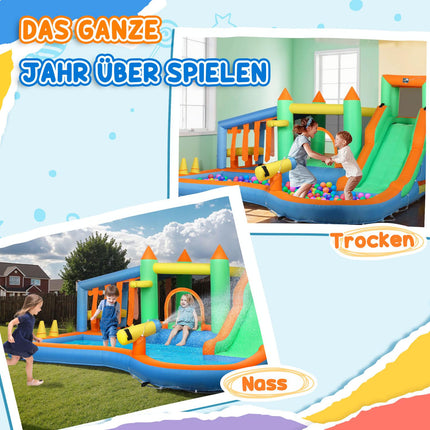 Hüpfburg aufblasbar mit Rutsche und Wasserkanone, 3-8 Jahre